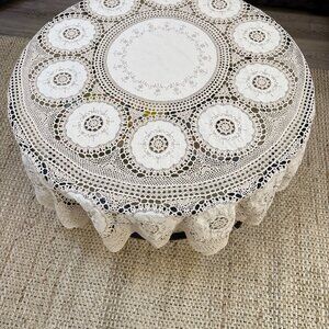 Vintage Crochet Lace Tablecloth. Round 60"